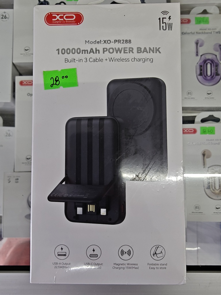 CARGADOR PORTATIL NEGRO XO PR288 CON HOLDE Y CABLE 