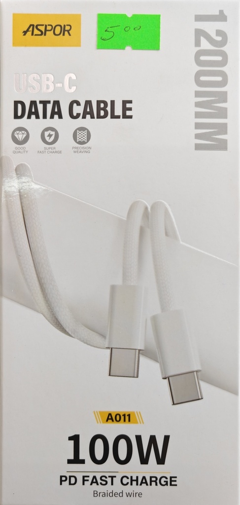 CABLE ASPOR A011 100W TIPO C A TIPO C 1.2M