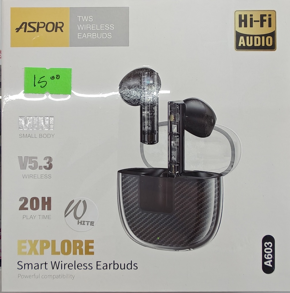 AUDIFONO ASPOR A603 BLUETOOTH 5.3 CARGA 2 HORAYU