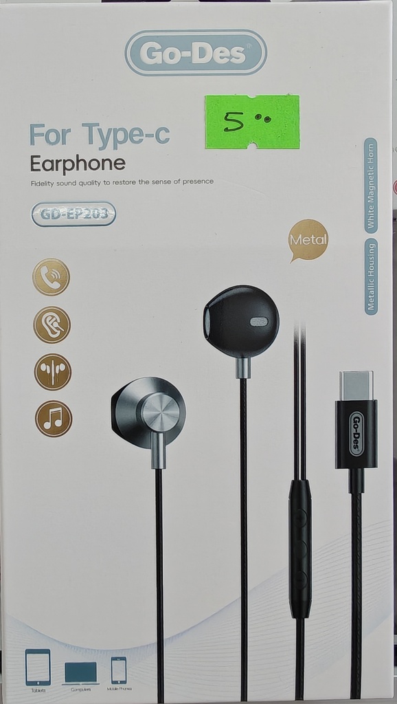 AUDIFONO GD-EP203 CABLE TIPO C