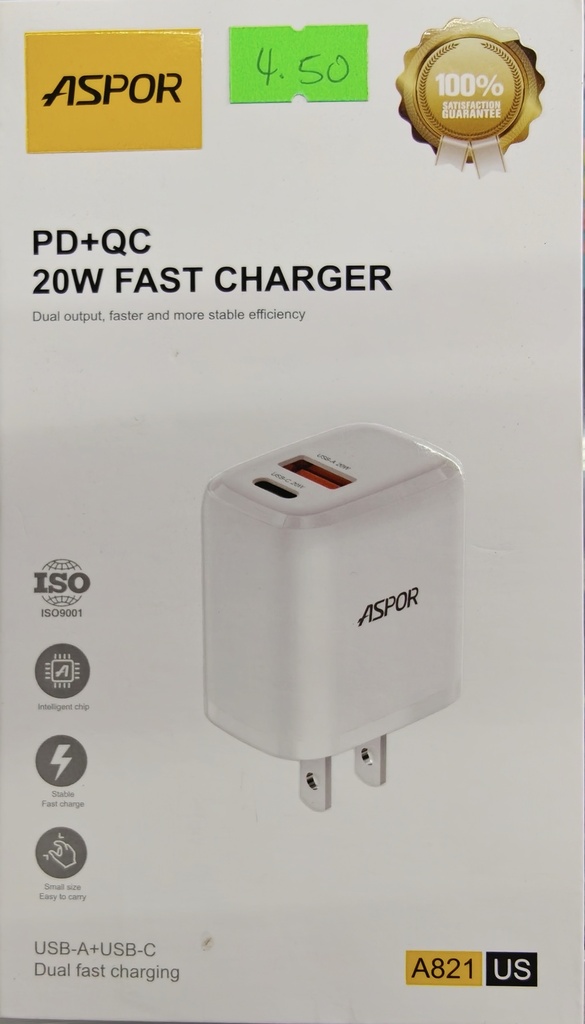 CARGADOR CUBO SOLO ASPOR A821 20W