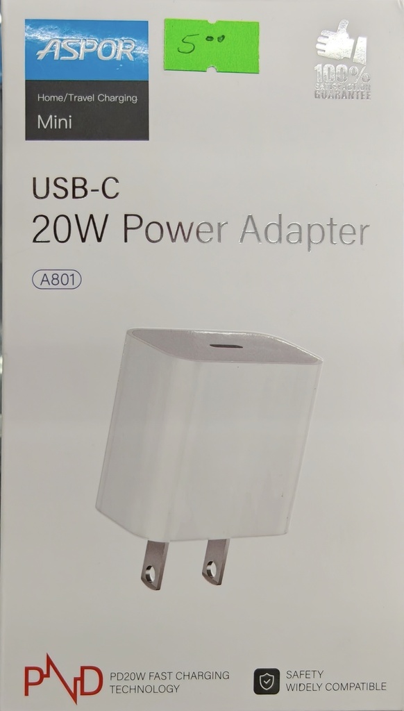 CARGADOR ASPOR CUBO SOLO A801 20W PD FAST CH