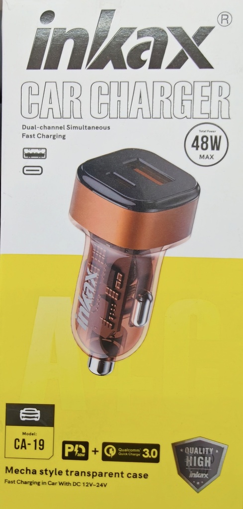 CARGADOR CARRO CA 19 INKAX NARANJADO 48W