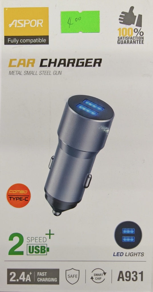 CARGADOR ASPOR A931 2.4A TIPOC 2 ENTRADA