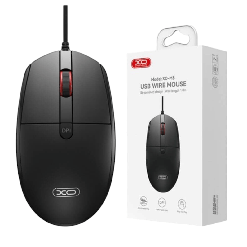 MOUSE XO-M8 CON CABLE COLOR NEGRO