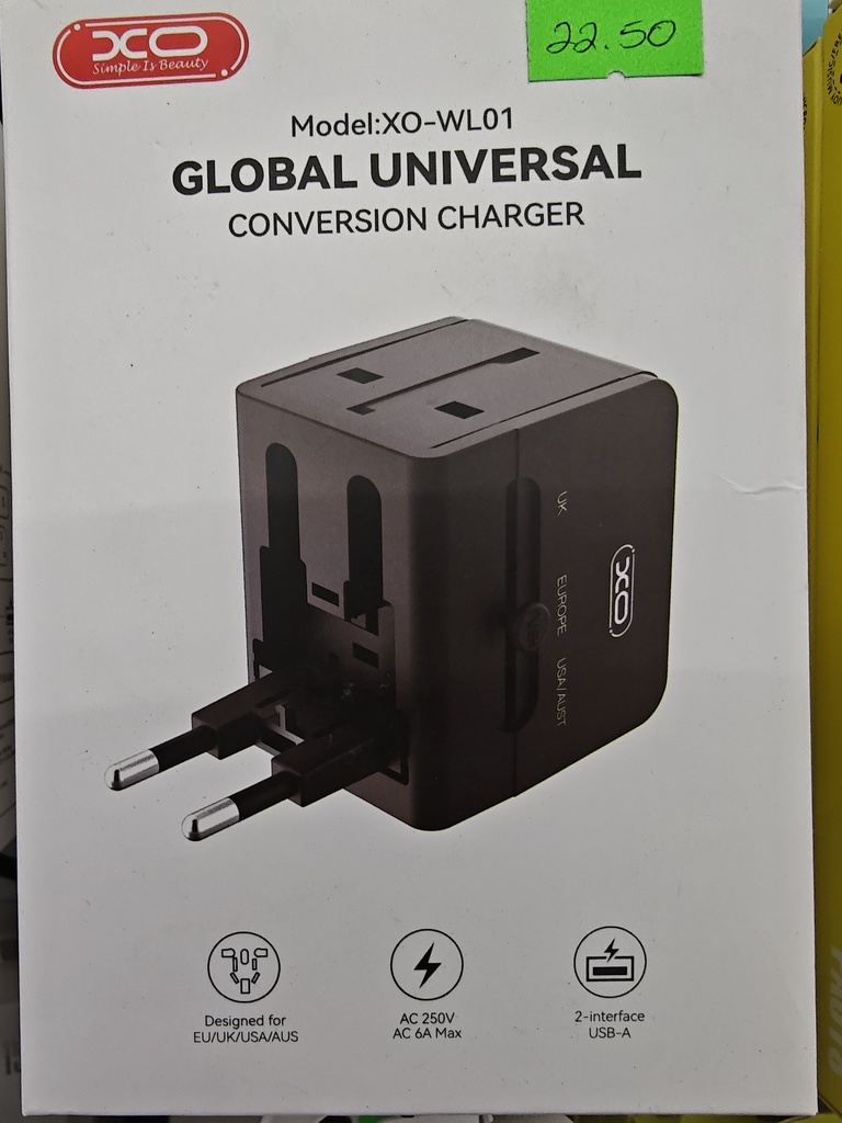 CARGADOR XO WL01 PARA EUROPEO UK .EU.US