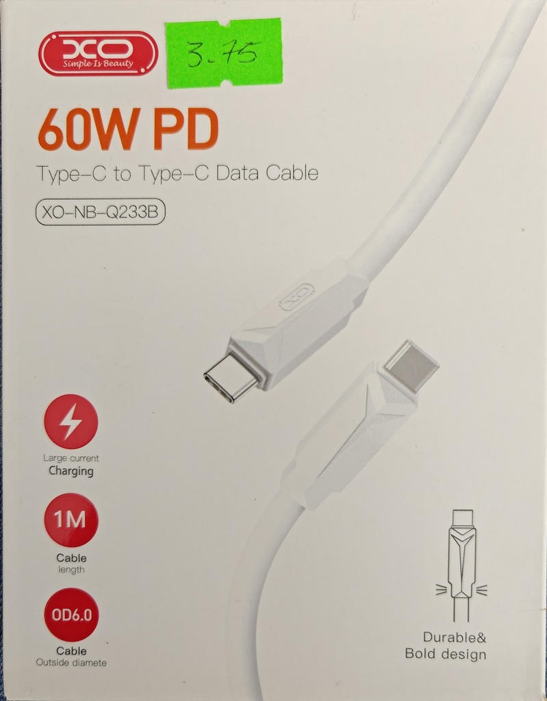 CABLE DE CARGA XO NB-Q233B BLANCO TIPO C A TIPO C  