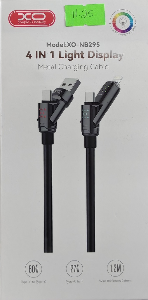CABLE XO NB295   4-IN-1 DATA CABLE CARGA RAPIDO NEGR