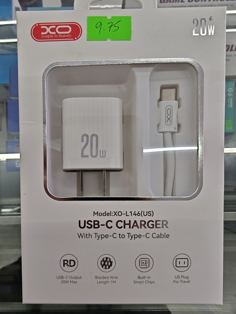 CARGADOR XO L146 PD 20W CON CABLE TIPO C A TIPO C