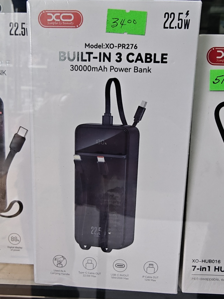 CARGADOR PORTACTILES XO PR 276 CON CABLE 30000MAH