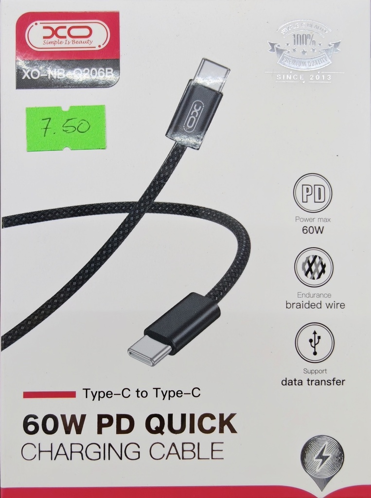 CABLE XO NB-Q206B TIPO C A TIPO C 60W NEGRO