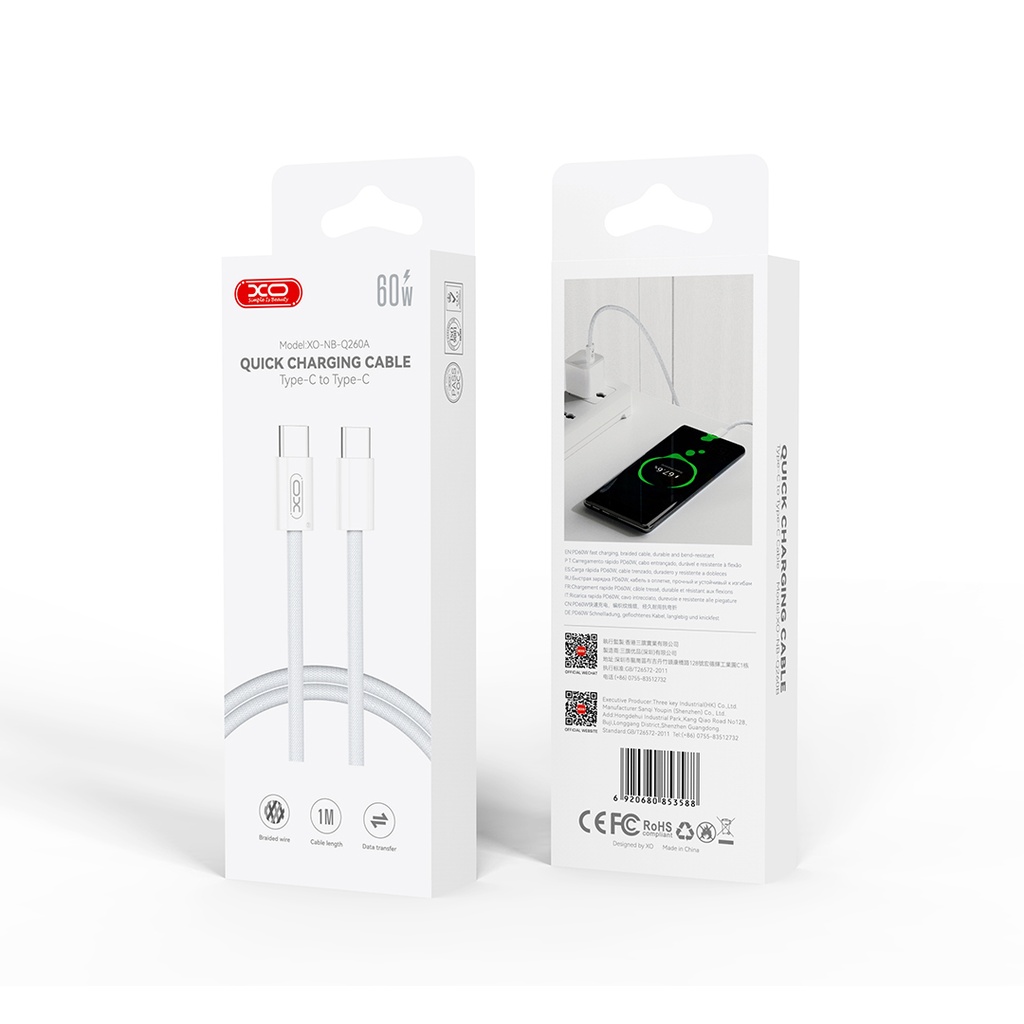 CABLE XO NB-Q260A IP15 TIPO C A TIPOC 60W