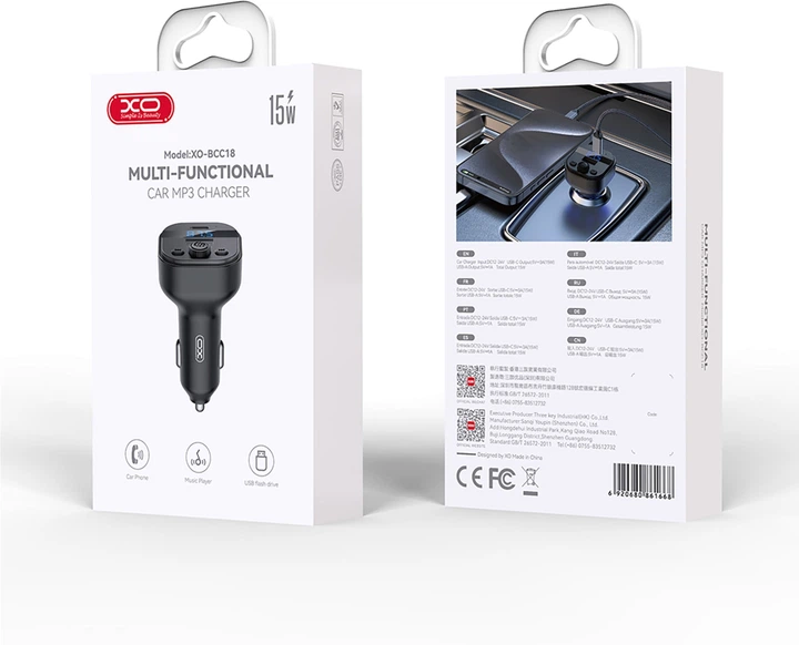 CARGADOR CARRO CON BLUETOOTH XO-BCC18 FAST SOLO
