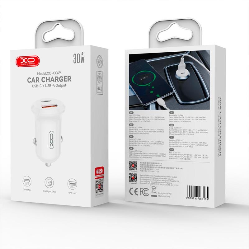 CARGADOR CARRO XO-CC69 USB TIPO C 30W