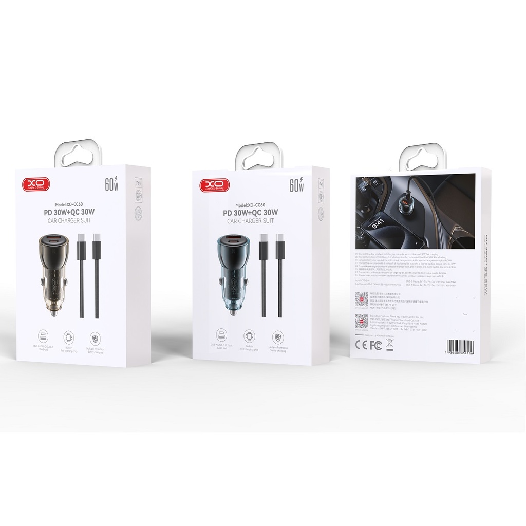 CARGADOR PARA CARRO XO-CC60 CON CABLE TIPO C 60W