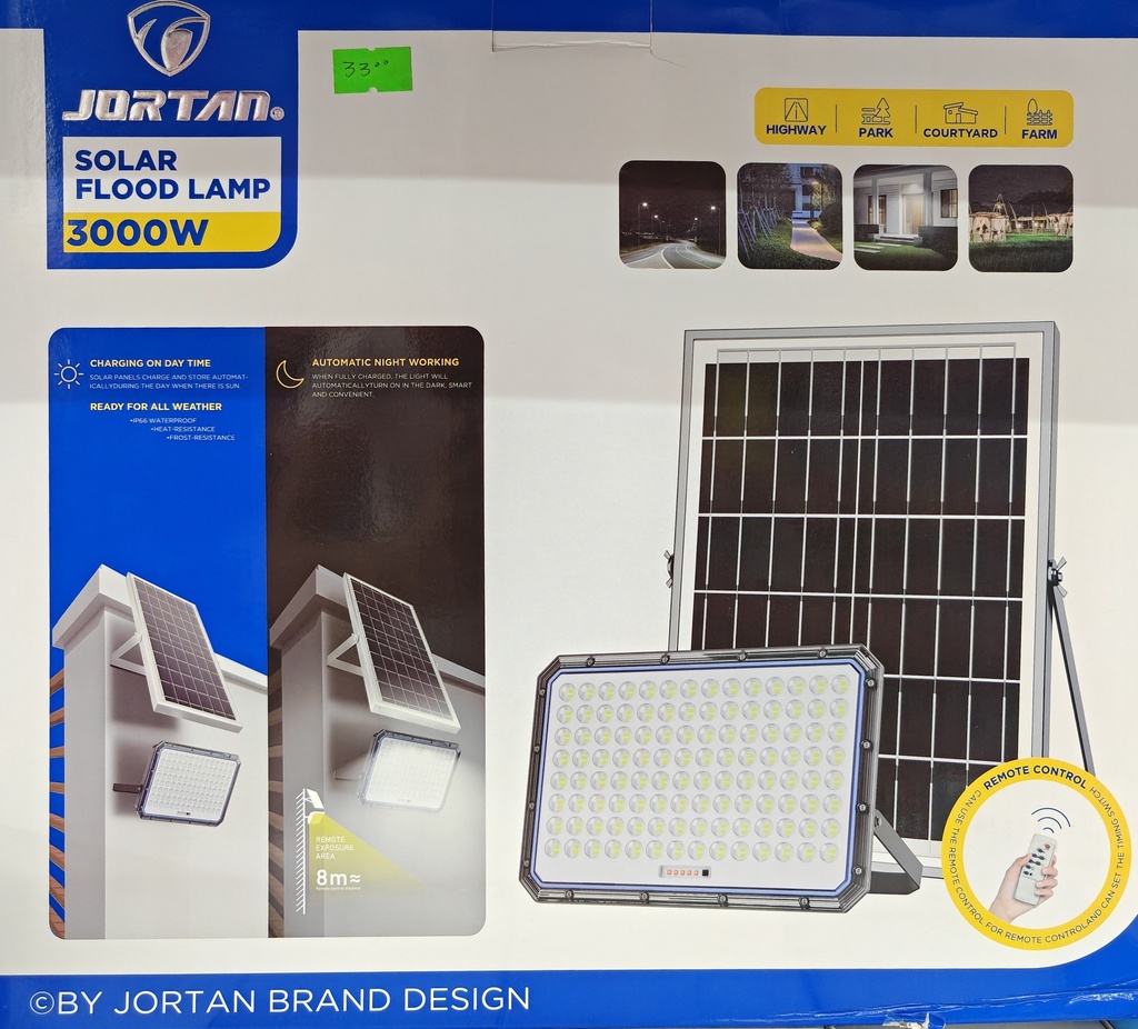 LAMPARA JORTAN CON PANEL SOLAR JT-933000  3000W   