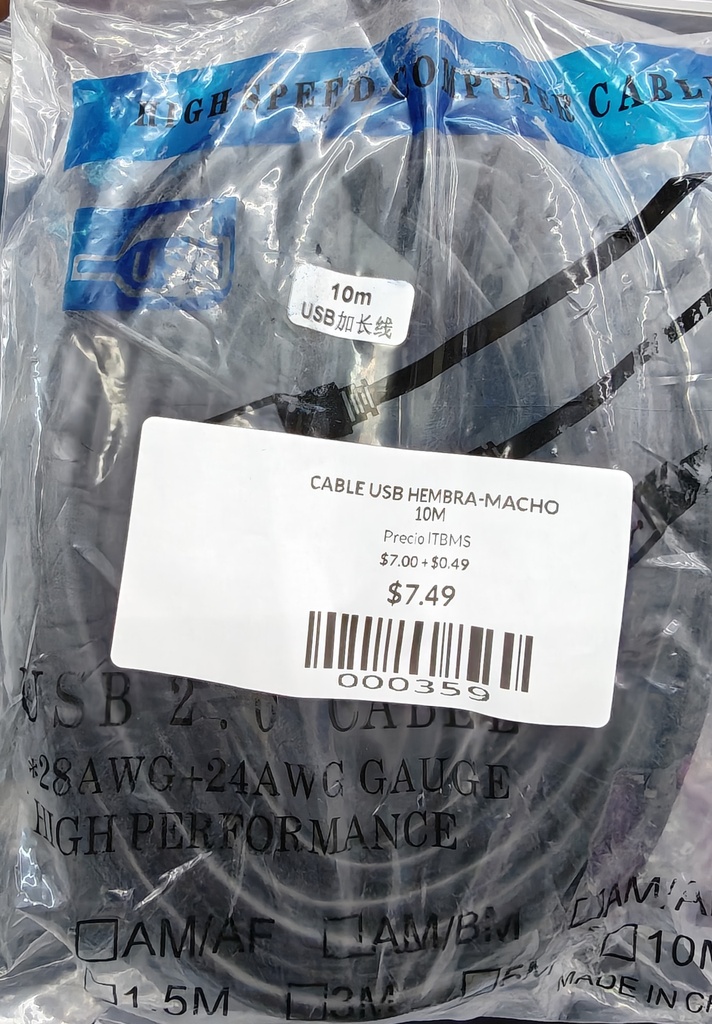 CABLE USB HEMBRA-MACHO 10M