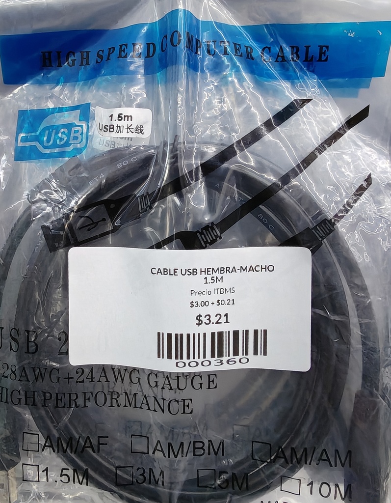 CABLE USB HEMBRA-MACHO 1.5M