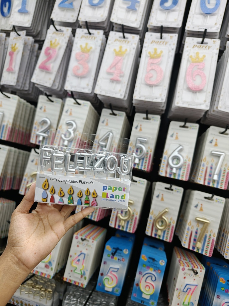H004-P VELAS FELIZ CUMPLEAÑOS PLATEADAS 7452102875407