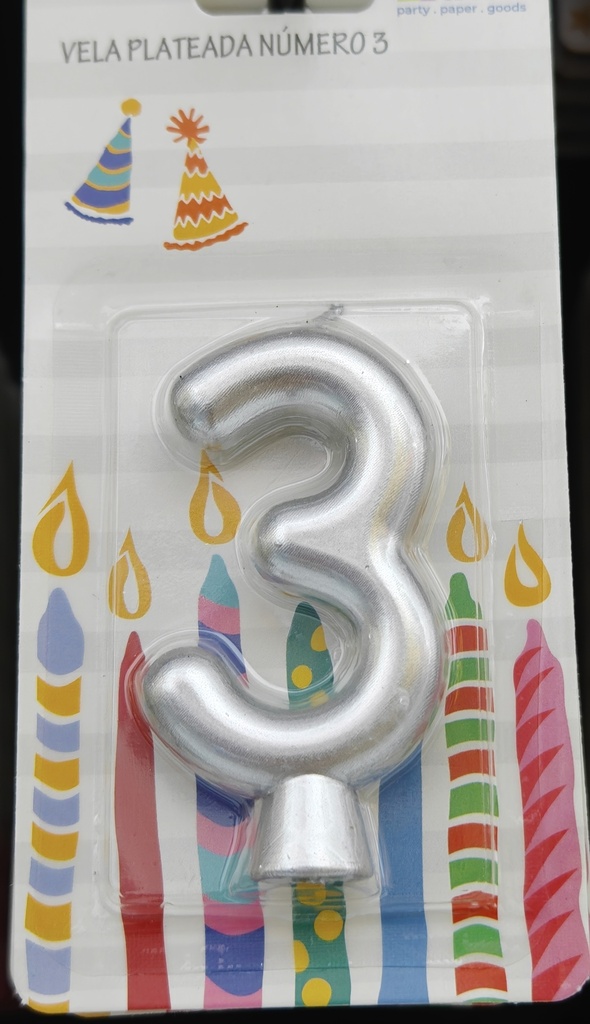 M137P-3 VELAS NUMERO PLATEADA No. 3 7452102875322