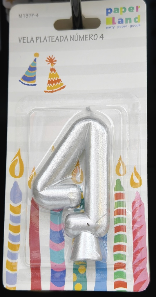 M137P-4 VELAS NUMERO PLATEADA No. 4 7452102875339