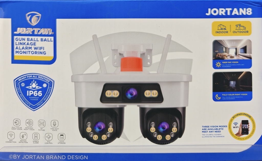 CAMARA SEGURIDAD JORTAN 8A 900W 3 CAMARA 