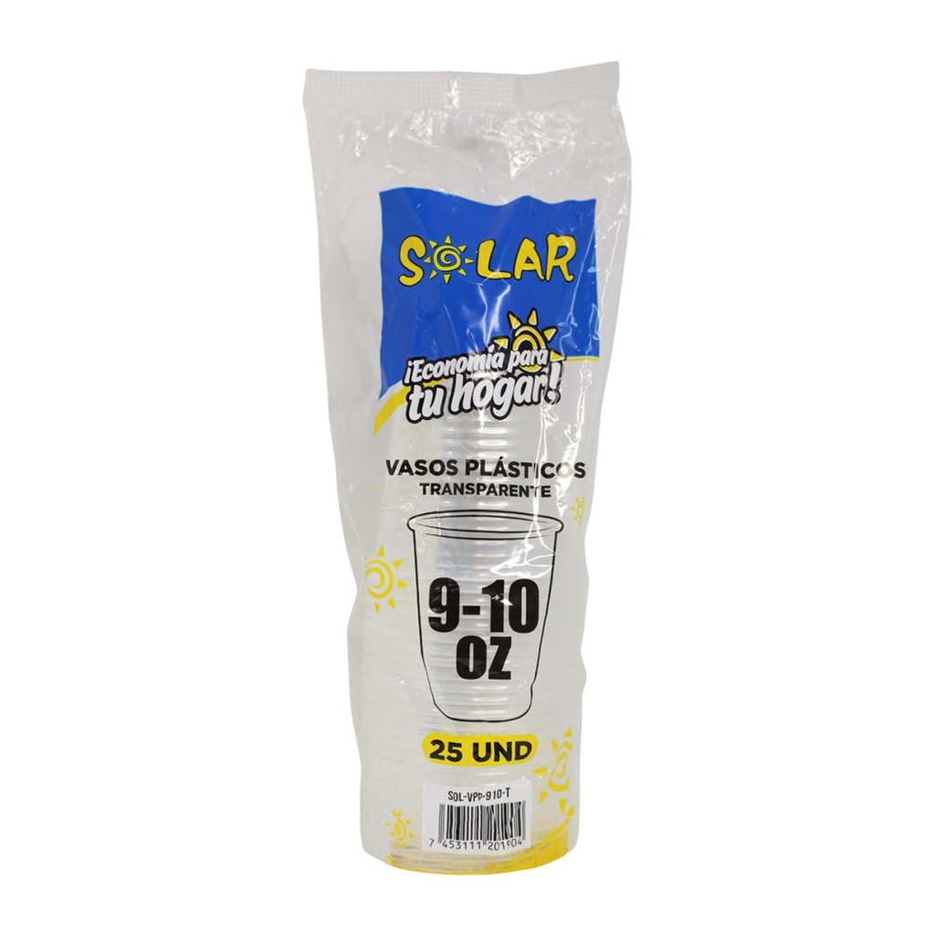 VASO PLASTICO SOLAR 9-10OZ 25U