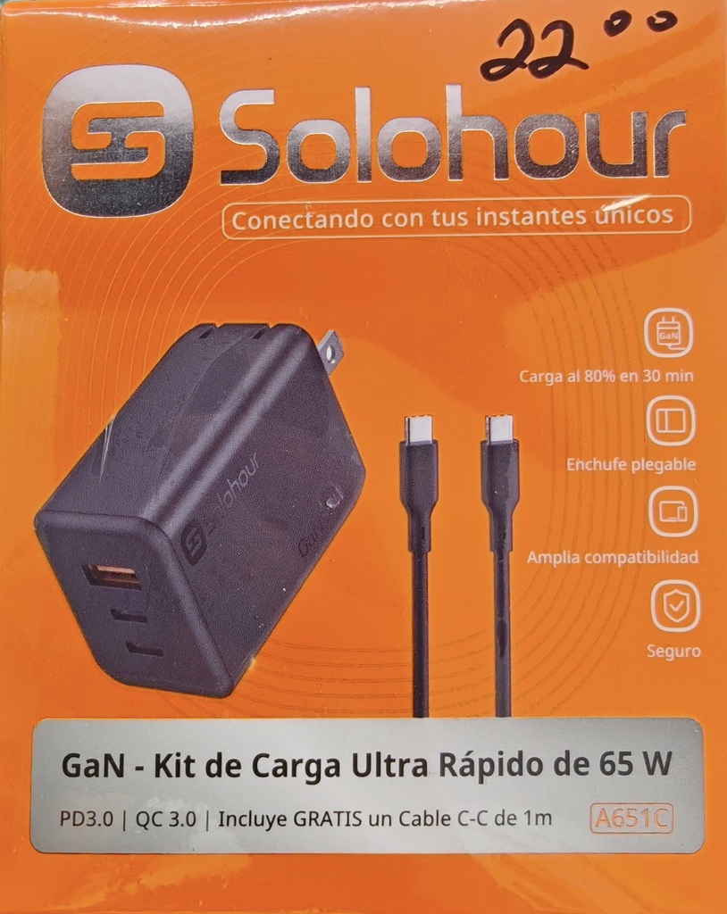 SOLOHOUR 65W KIT DE CARGA SUPER RAPIDA A651C BLACK