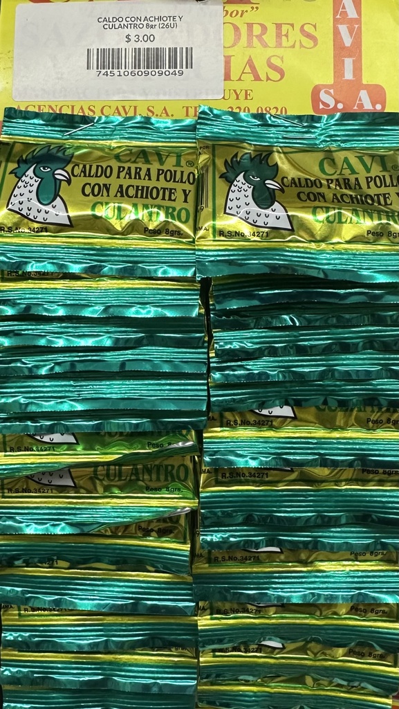 CARTON CALDO CON ACHIOTE Y CULANTRO CAVI 8gr (26U)