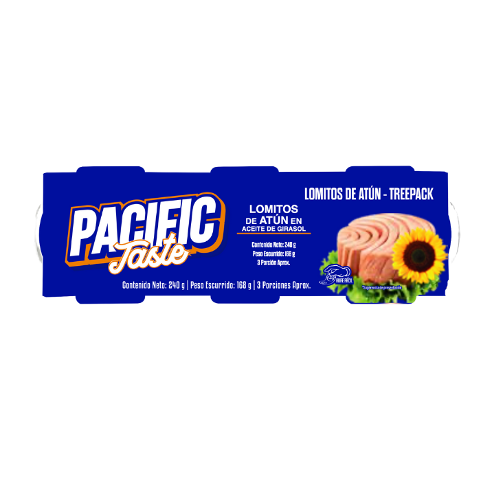 TREEPACK PACIFIC TASTE LOMITOS DE ATIN EN ACEITE DE GIRASOL REDONDO 240G-168G