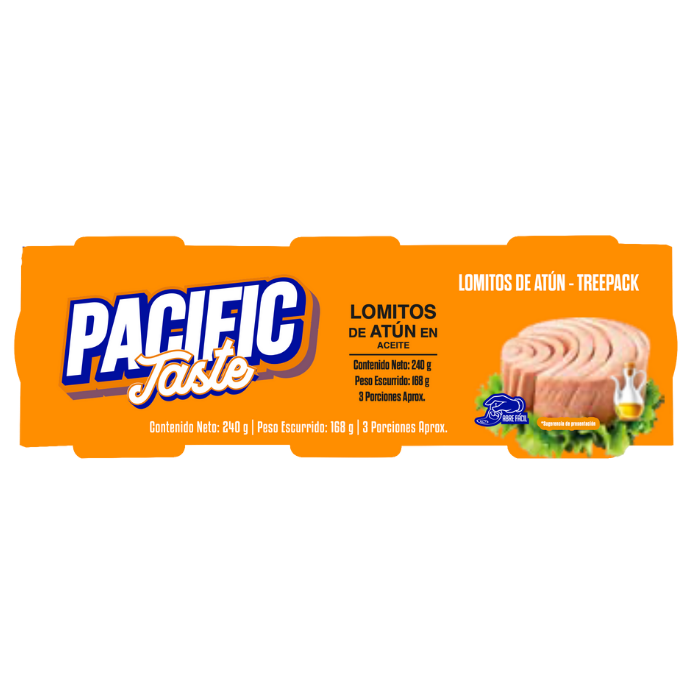 TREEPACK PACIFIC TASTE LOMITOS DE ATUN EN ACEITE DE SOYA REDONDO 240-168G