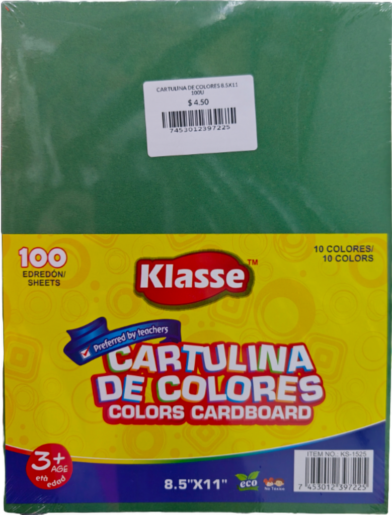 CARTULINA DE COLORES 8.5X11 100U