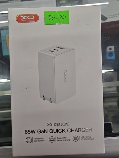 CARGADOR XO-CE13 65W GAN FAST CHARGE 2 USB 65W/1 U