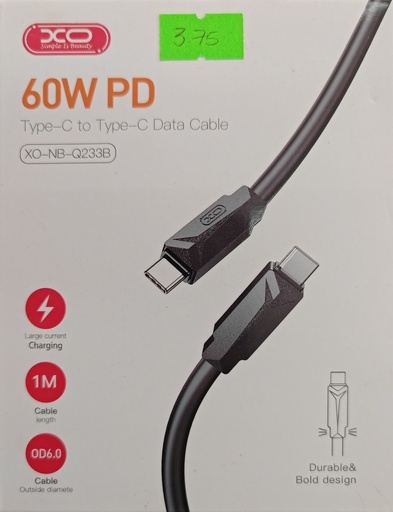 CABLE DE CARGA XO NB-Q233B NEGRO TIPO C A TIPO C