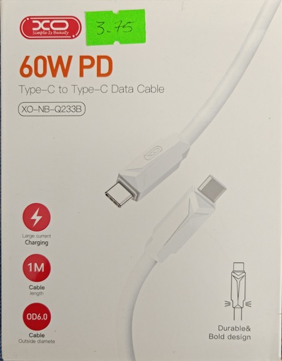 CABLE DE CARGA XO NB-Q233B BLANCO TIPO C A TIPO C  