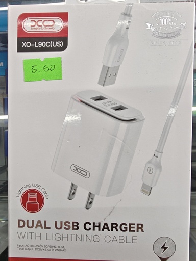 CARGADORXO L90C 2.4A CON CABLE IP BLANCO