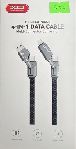 CABLE XO NB290  4-IN-1 DATA CABLE CARGA RAPIDO NEGRO