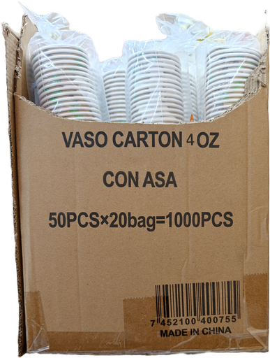 CAJA DE VASO CARTON 4OZ CON ASA 20PAQX50U