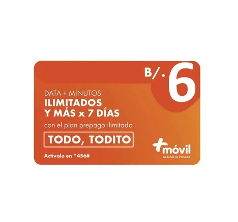 TARJETA +MOVIL $6.00